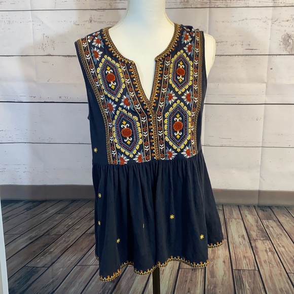 Anthropologie navy blue beaded embroidered Peplum tank size medium - Picture 8 of 10